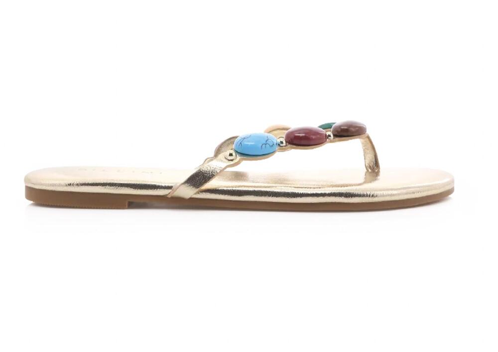 NEW BILLINI women's farasha flip flop sandals in gold metallic multi